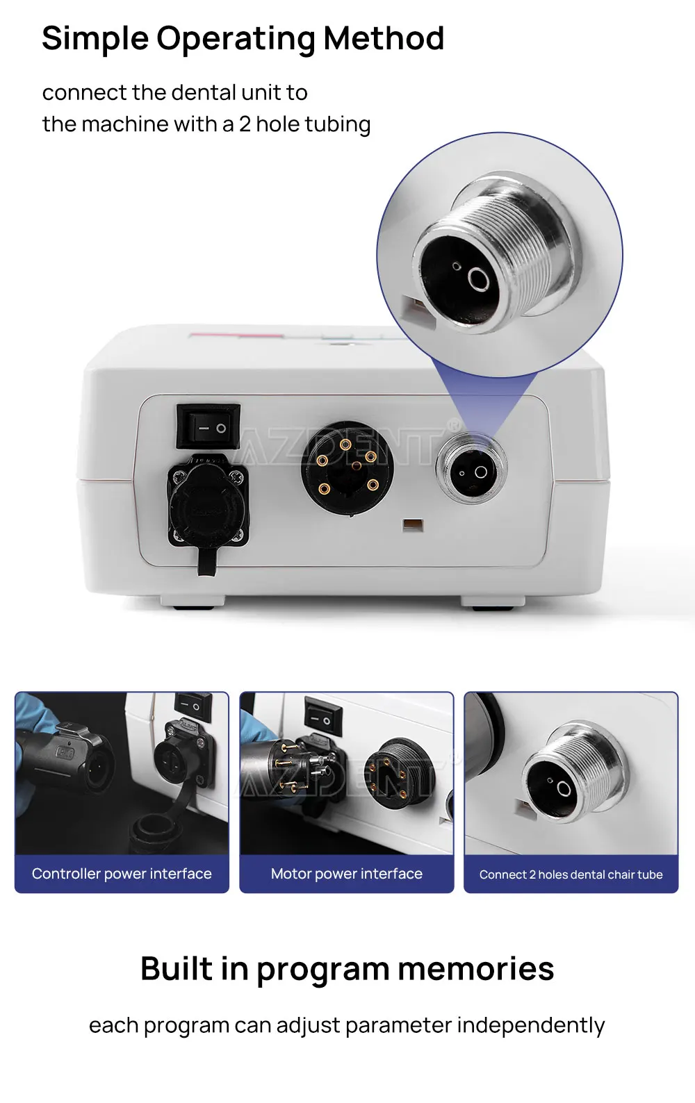 AZDENT Dental Elektrischer Mikromotor mit LED-Faseroptik, bürstenlos, interner Spray, passend für 1:1, 1:5, 16:1 Niedriggeschwindigkeits-Handstücke, klinisch – Detail 3