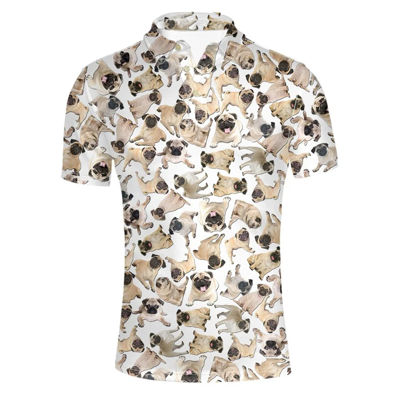 New 3d Printed Pug Polo Shirt For Men Summer Animal Dog Pattern Lapel T-shirt Casual Street Loose Short Sleeve Tops Tee Shirts