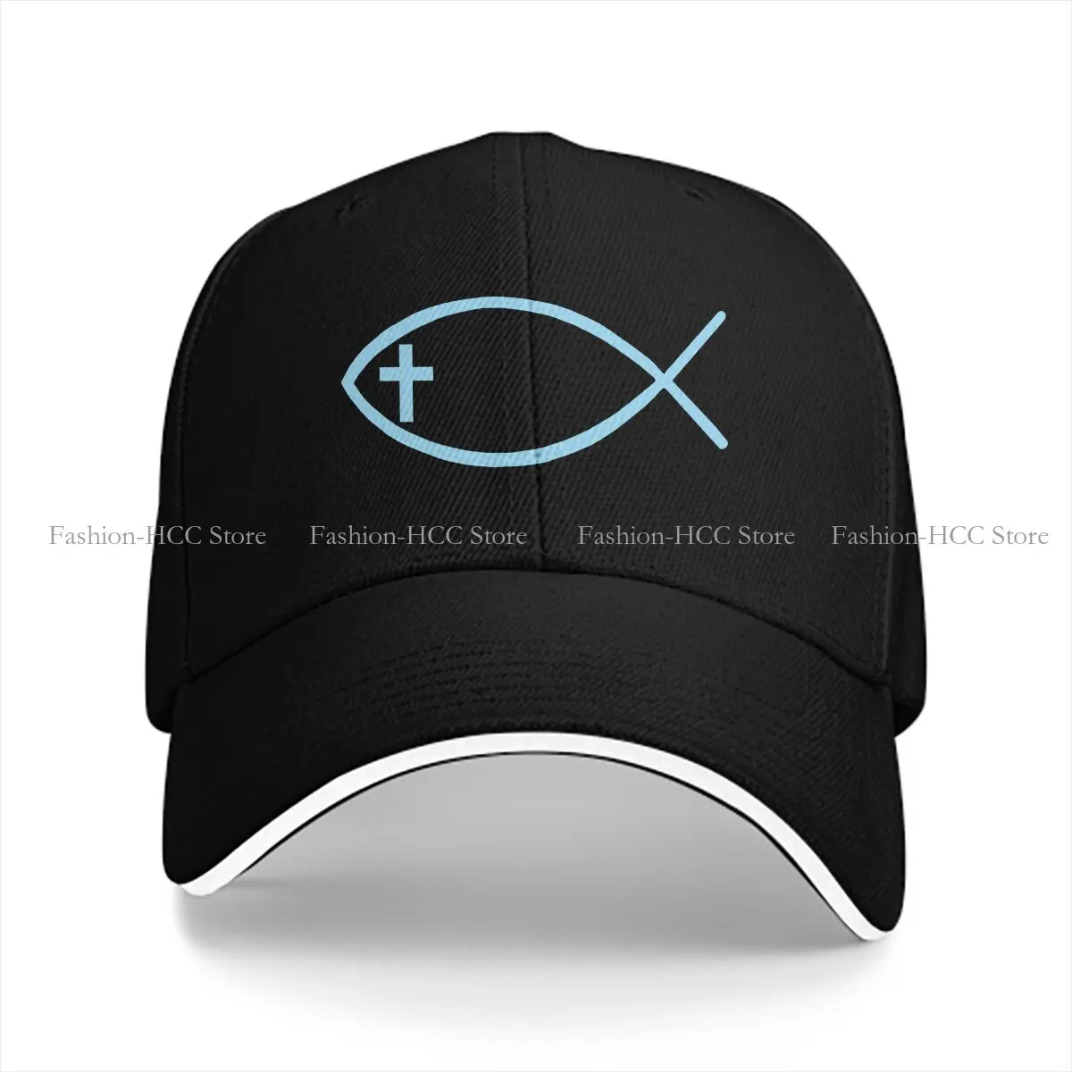 Washed Men's Baseball Cap Ichthys Fish Trucker Snapback Caps Dad Hat Jesus God Cross