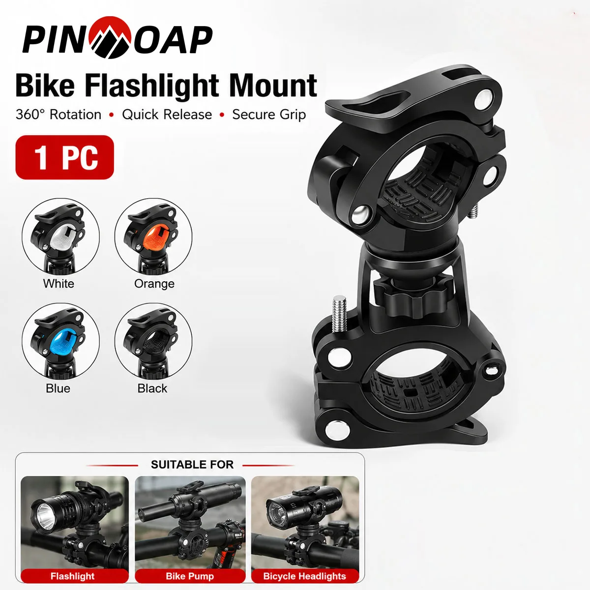 PINMOAP 1PC Bike Flashlight Mount Bicycle Handlebar Light Holder Adjustable Torch Clamp Bracket For Mtb Road Bike Cycling Set