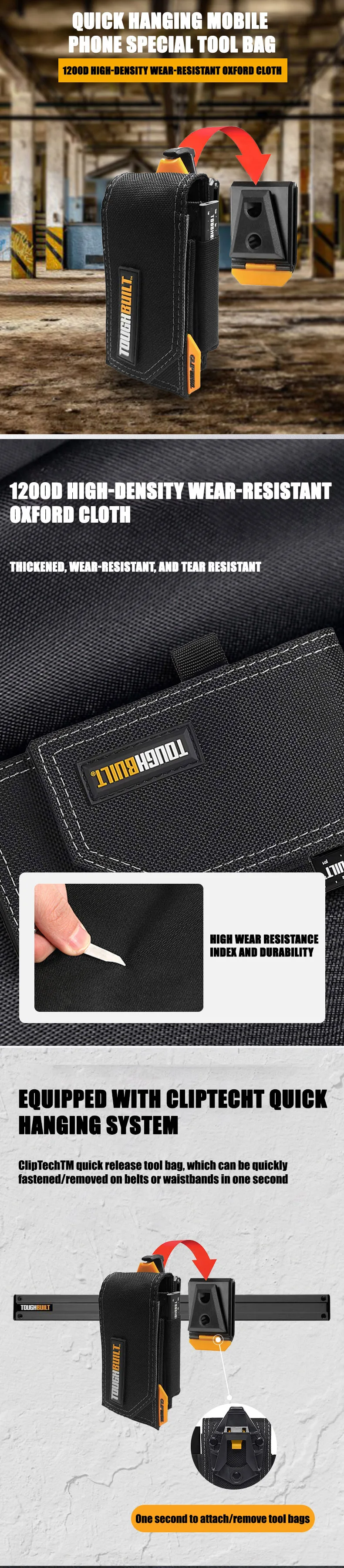 TOUGHBUILT Schutzhülle zur Aufbewahrung von Mobiltelefonen, robustes Werkzeugset zum schnellen Aufhängen, stabile Notebook-Tasche, Werkzeugzubehör TB-CT-33P – Detail 1