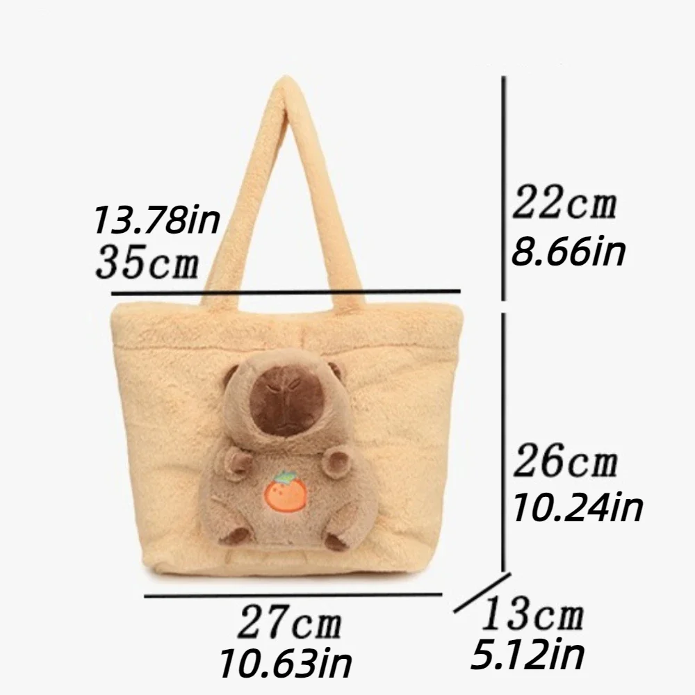 Fashion Cartoon Doll Capybara Handbag Large Capacity Magnetic Buckle Plush Tote Bag Korean Style Soft Shoulder Bag Winter