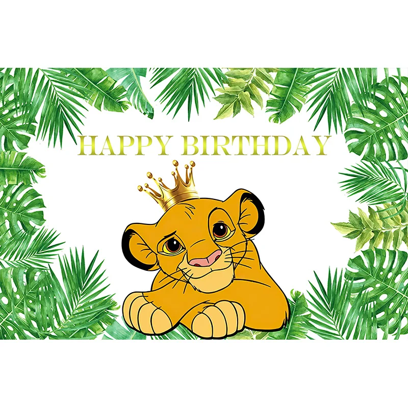Fondo con hojas de Simba y El Rey León de Disney para decoración de fiesta de cumpleaños de niño, telón de estudio de fotografía Digital 3d