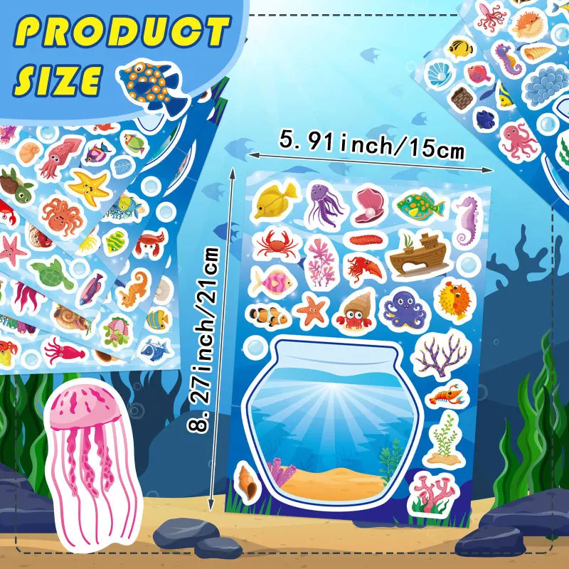 어린이 DIY 스티커 크리 에이 티브 나만의 물고기 탱크 만화 바다 퍼즐 스티커 여름 파티 용품 애니메이션 데칼 어린이 선물