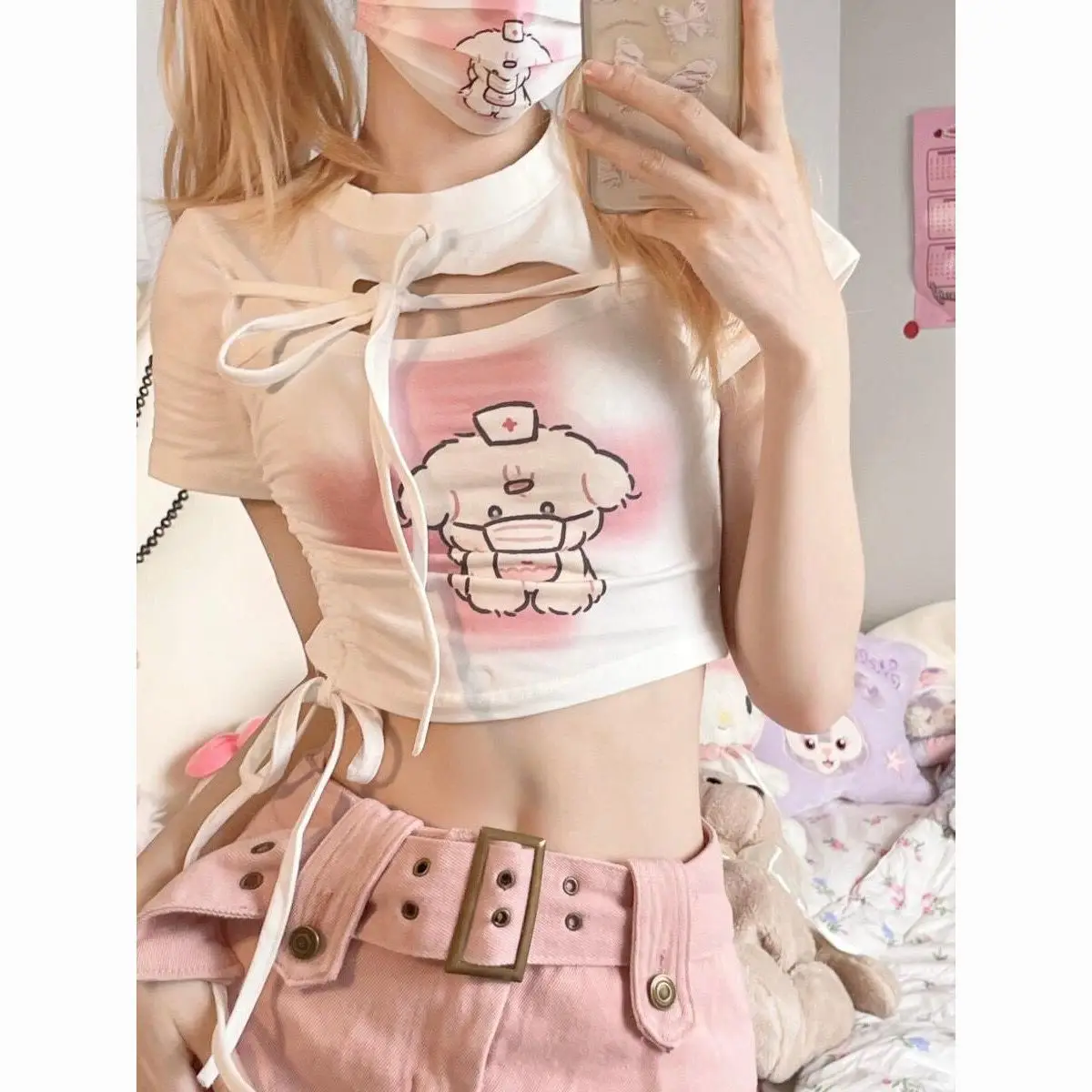 

Short Sleeve T-Shirts Womens Feminine Cotton Lace Ruffled Comfortable Soft Relaxed Fit Summer Stylish Japanese Casual Design