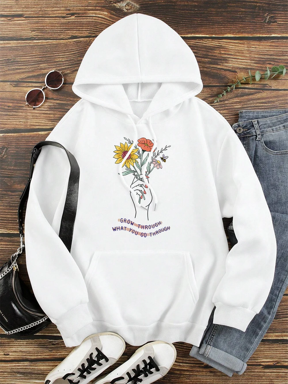 Grow Through What You Go Through Men Women Sweatshirt Fashion Loose Clothing Autumn Fleece Hoodies Fashion Hip Hop Couple Hoody