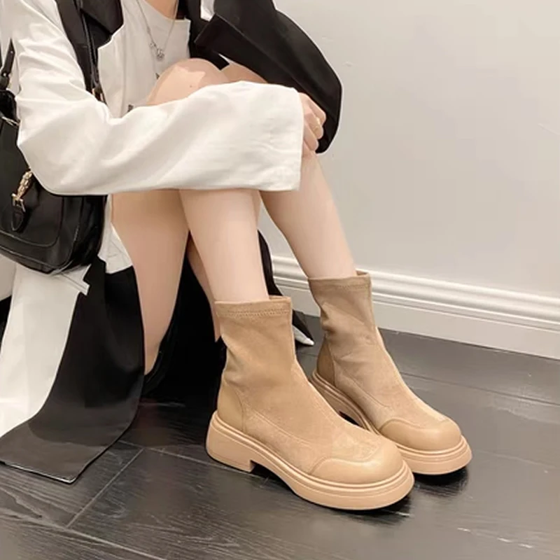 

Female Shoes on Sale 2024 New Sleeve Women's Boots Winter Round Toe Solid Short Barrel Chunky Heel Fashion Boots Zapatos Mujer