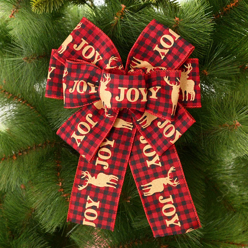 

Christmas Imitation Hemp Ribbon Bow Plaid Webbing Wire Edge Linen Gift Packing Decoration Home Xmas Party New Year DIY Ornament