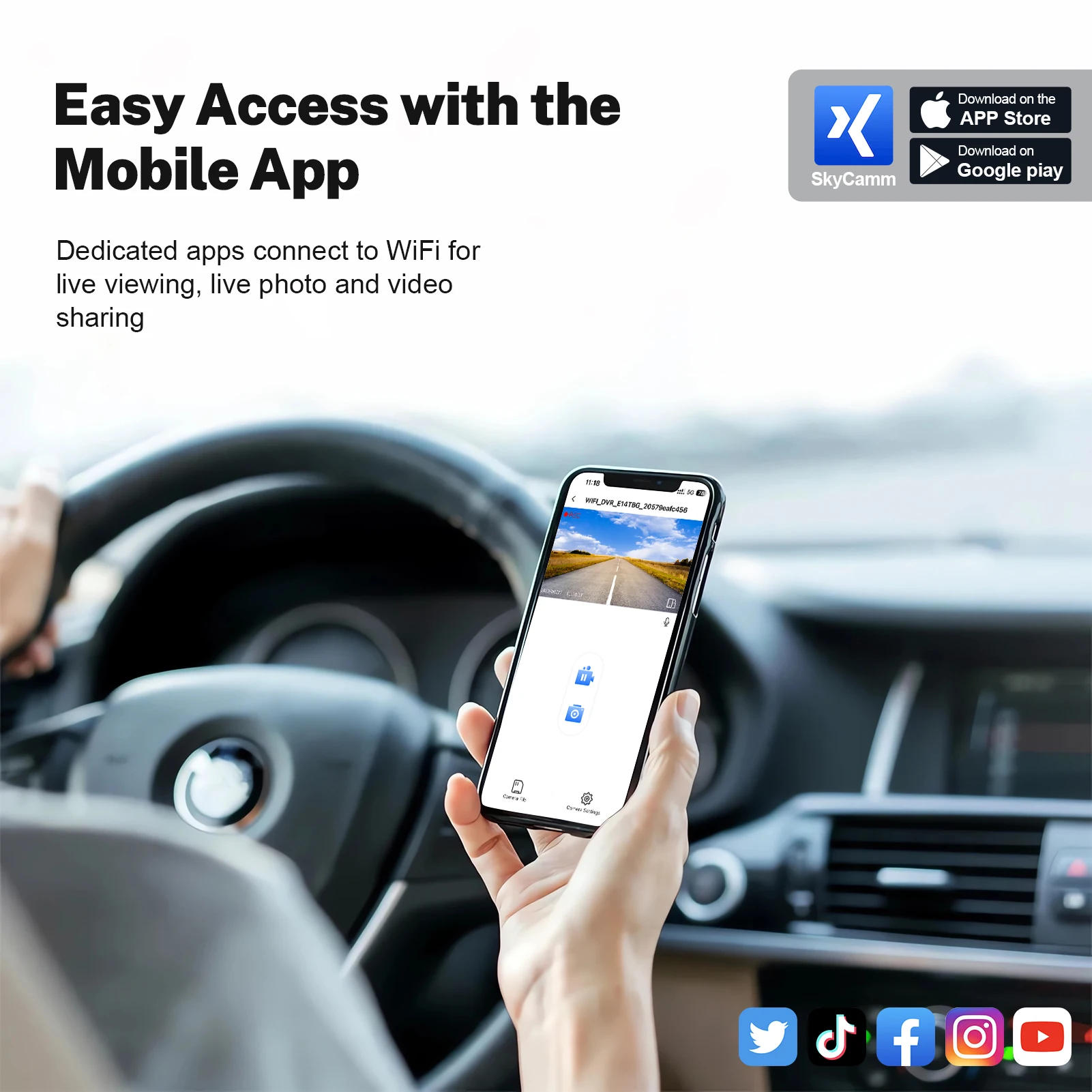 كاميرا داش Mangoal Front 4K والخلفية 1080P لكاديلاك XT4 (موديل C) 2024 2025 مع شاشة ركن السيارة وظيفة تطبيق مجاني WiFi