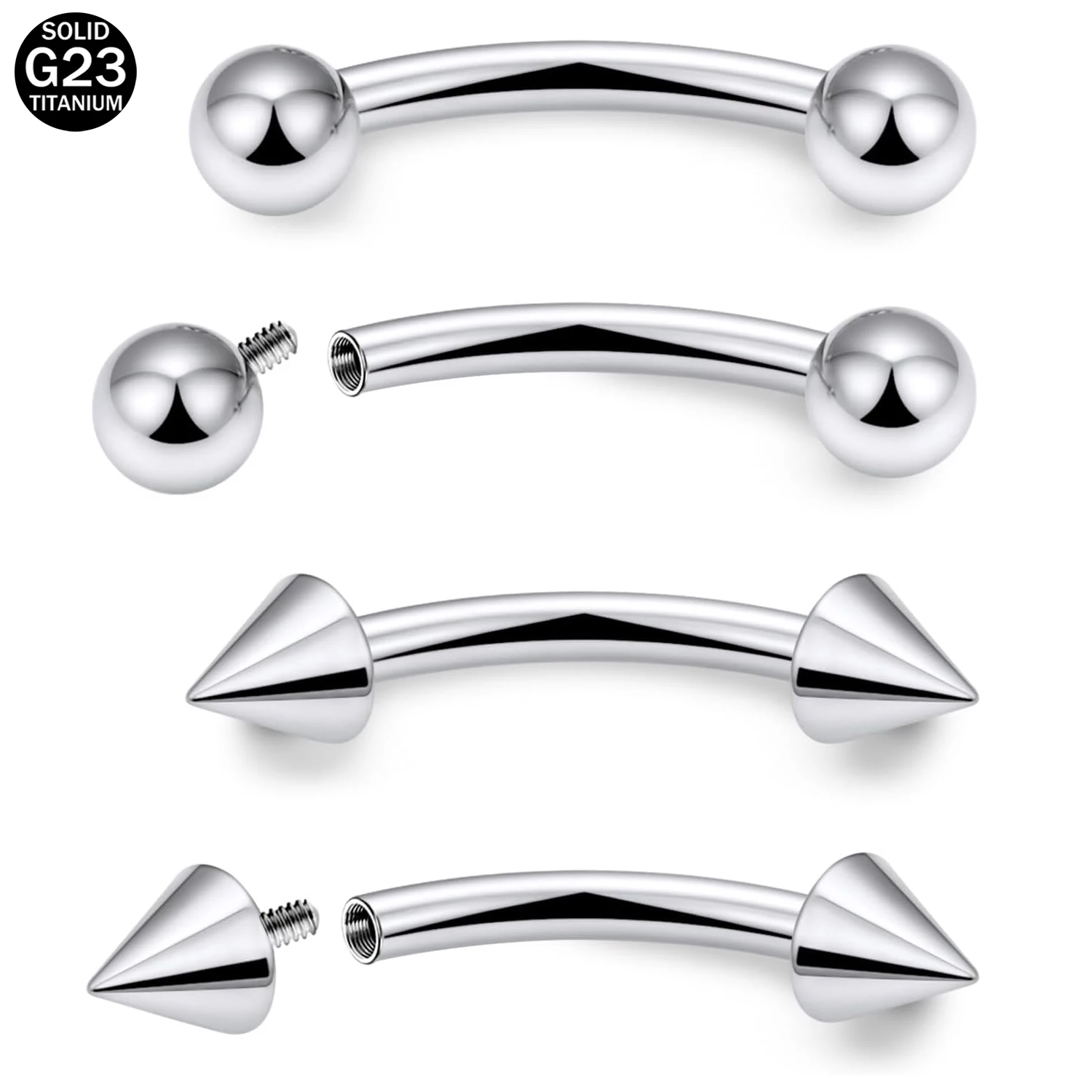 4pcs Set Titanium Curved Barbell 16G Eyebrow Ring Labret Lip Jewelry Ear Rook Small Belly Button Ring for Women Men