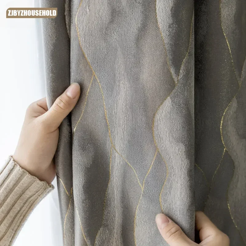 

Jacquard Curtains for Living Room Bedroom Dining Simple American Modern Luxury Gold Silk Gray Free Shopping Windows Door