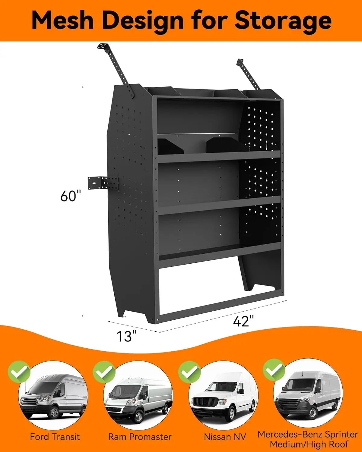 

Система хранения стеллажей грузового фургона для Ford Transit Ram Promas 42 дюйма Ш x 60 дюймов В x 13 дюймов Г