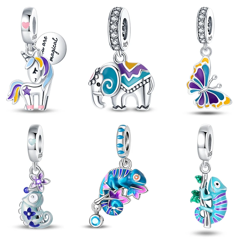 

Original 925 Sterling Silver Charms Beads Temperature Change Color Elephant Chameleon Butterfly Charms Fine DIY Jewelry Gifts