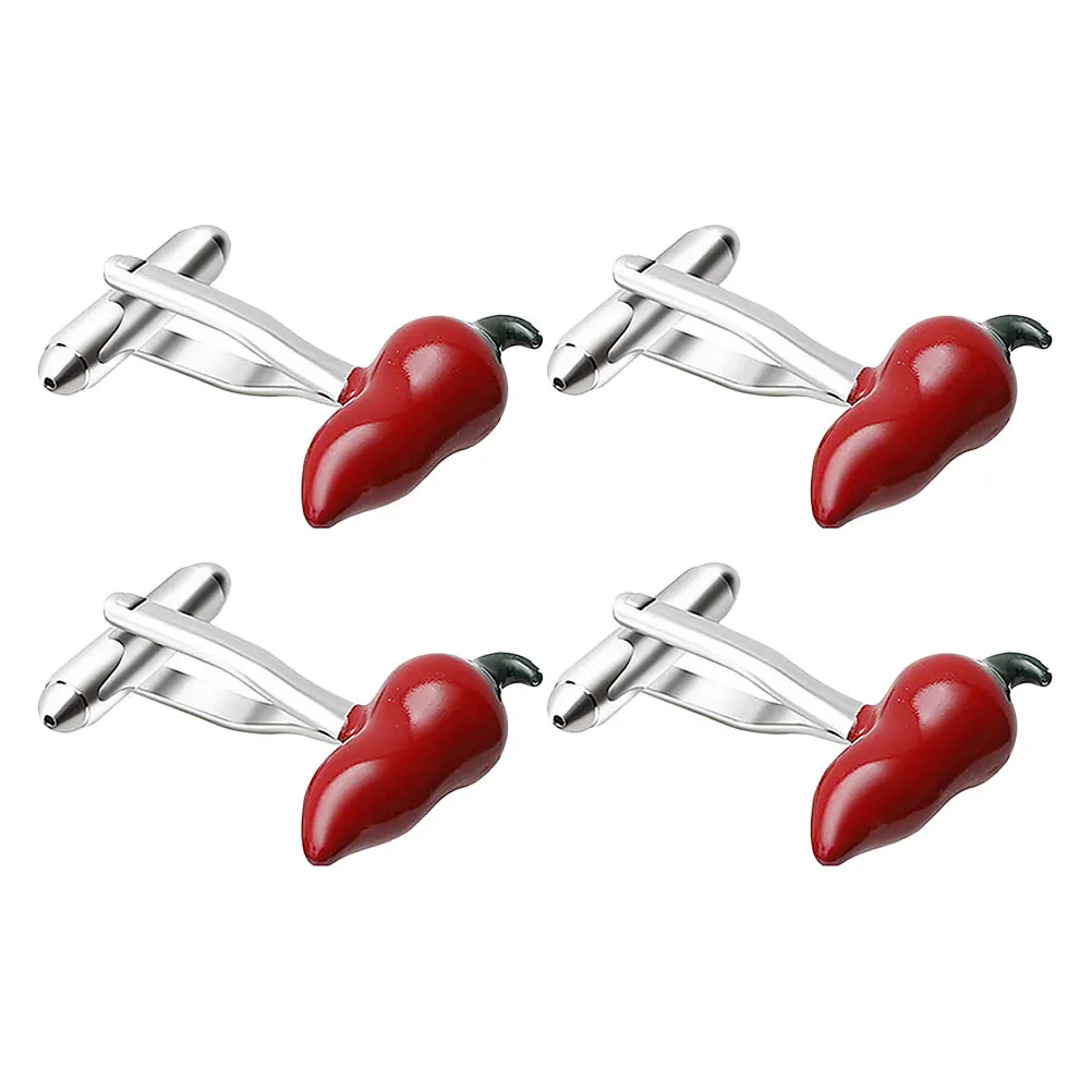 

4 Pcs Chili Cufflinks Clip on Button Covers Shirt Men Clip-on Copper Clips for Shirts