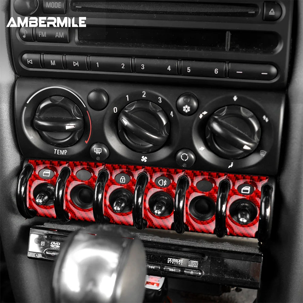 AMBERMILE for Mini Cooper One R50 R53 2001-2006 Central Control Headlight Door Switch Panel Sticker Soft Carbon Fiber Decoration