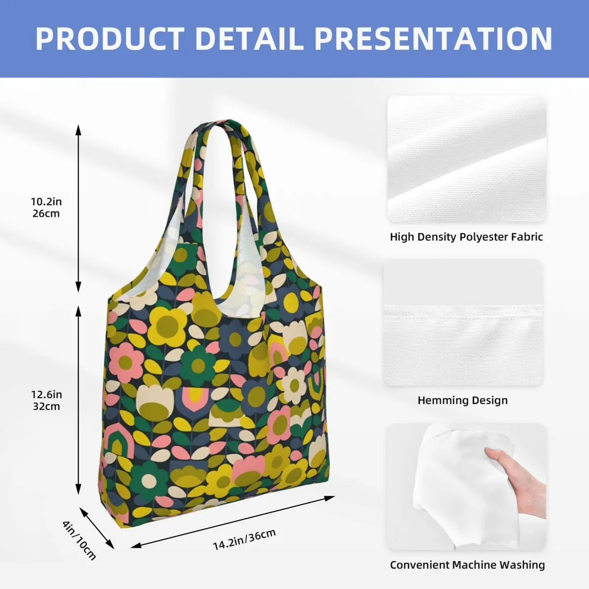 Custom Recycling Flower Shopping Bag Canvas Shoulder Tote Bag Washable Orla Kiely Grocery Shopper Bags Photography Handbags