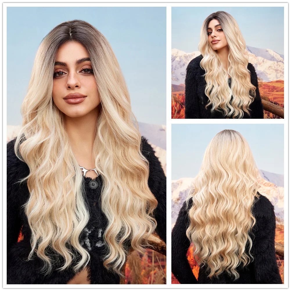 

Hairline Lace Wig Ombre Brown Blonde Synthetic Long Wavy Wigs for Women