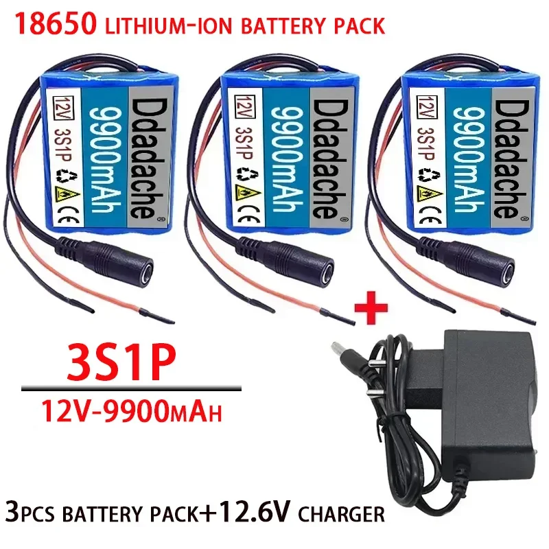 100% Original of New 3S1P protection board 12V 9900mAh 18650 battery pack 18650 LI-ION 12V battery with charger