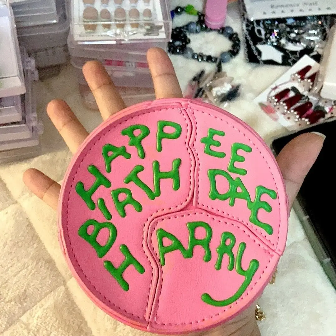 Kawaii Harry Potter Cake Pink Makeup Bag Pendant Headphones Loose Change Portable Key Cute Round Bag Storage Harry Potter Bag