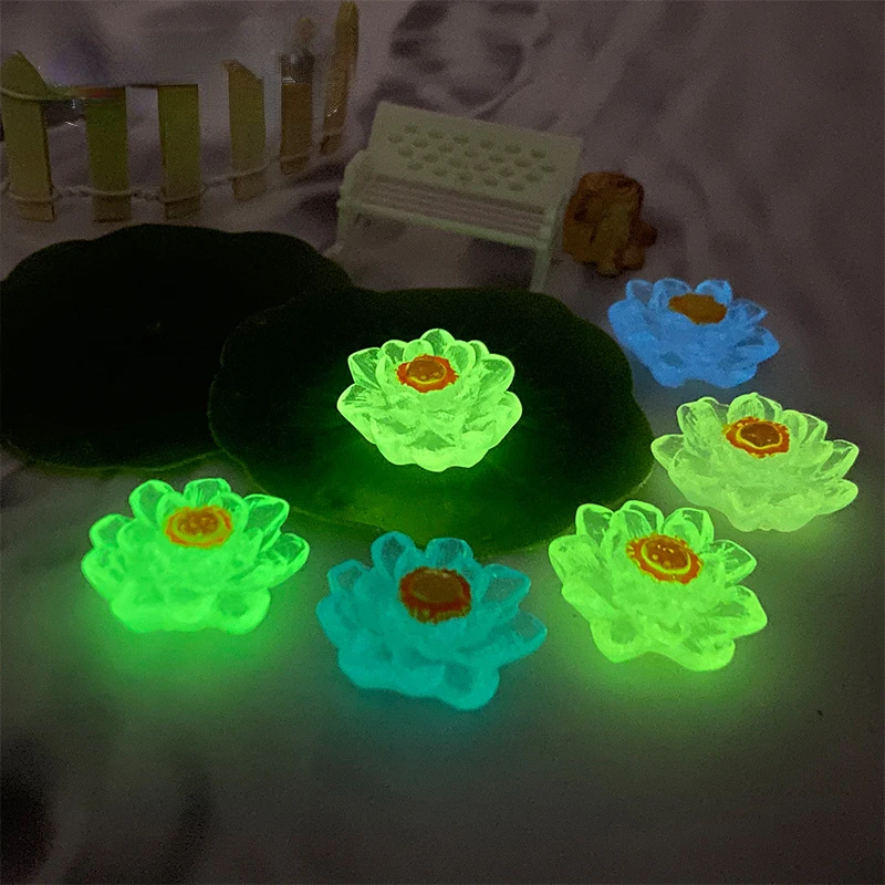 10/20/50Pcs Mini Luminous Lotus Home Decor Moss Landscape Ornaments Glowing Potted Ornament Miniature Gardening Fairy Garden