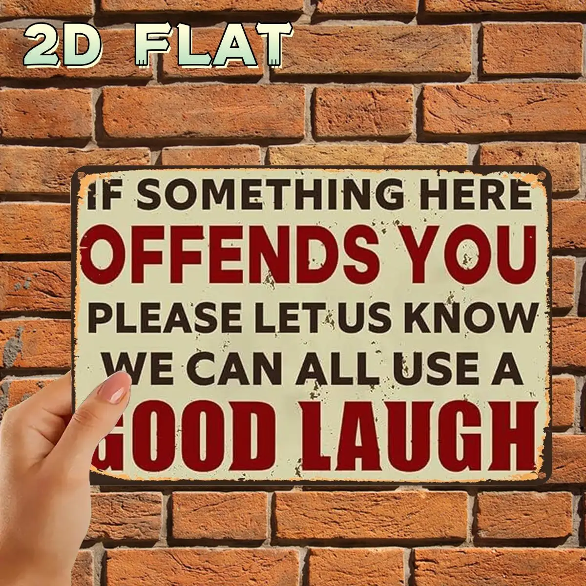 2D Flat,Retro Vintage Funny Vintage Style Sign Saying Good Laugh Metal Iron Sign, Pre-Drilled Holes, Suitable for Indoor, Garden