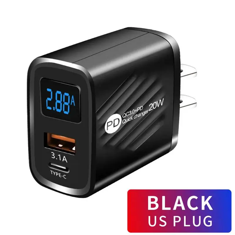 USB Wall Charger PD20W Type C And USB Dual Port Adapter Block 5V3.1A Charger For Tablets Mobile Phone Fast Charging