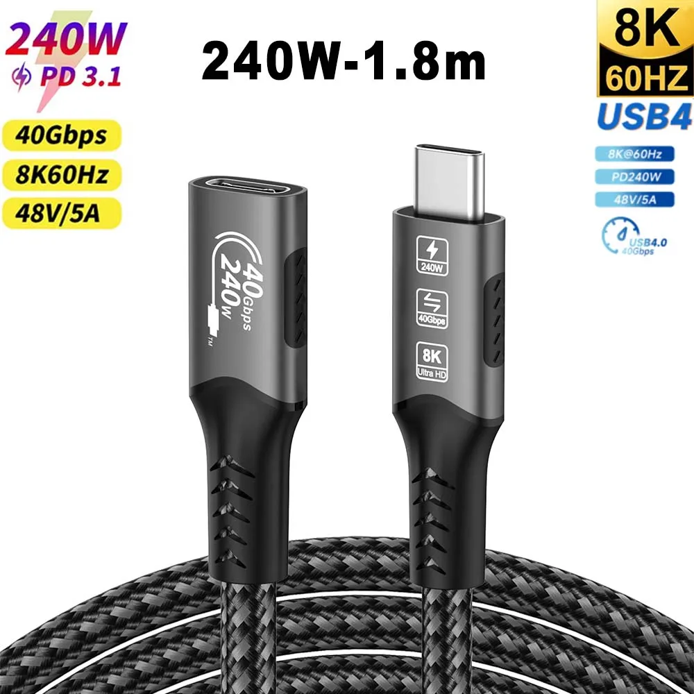 USB4-Kabel 40 Gbit/s 48 V 240 W für Thunderbolt 4 Typ-C Schnellladekabel Thunderbolt 3 USB-C-auf-C-Datenübertragungskabel für Laptops