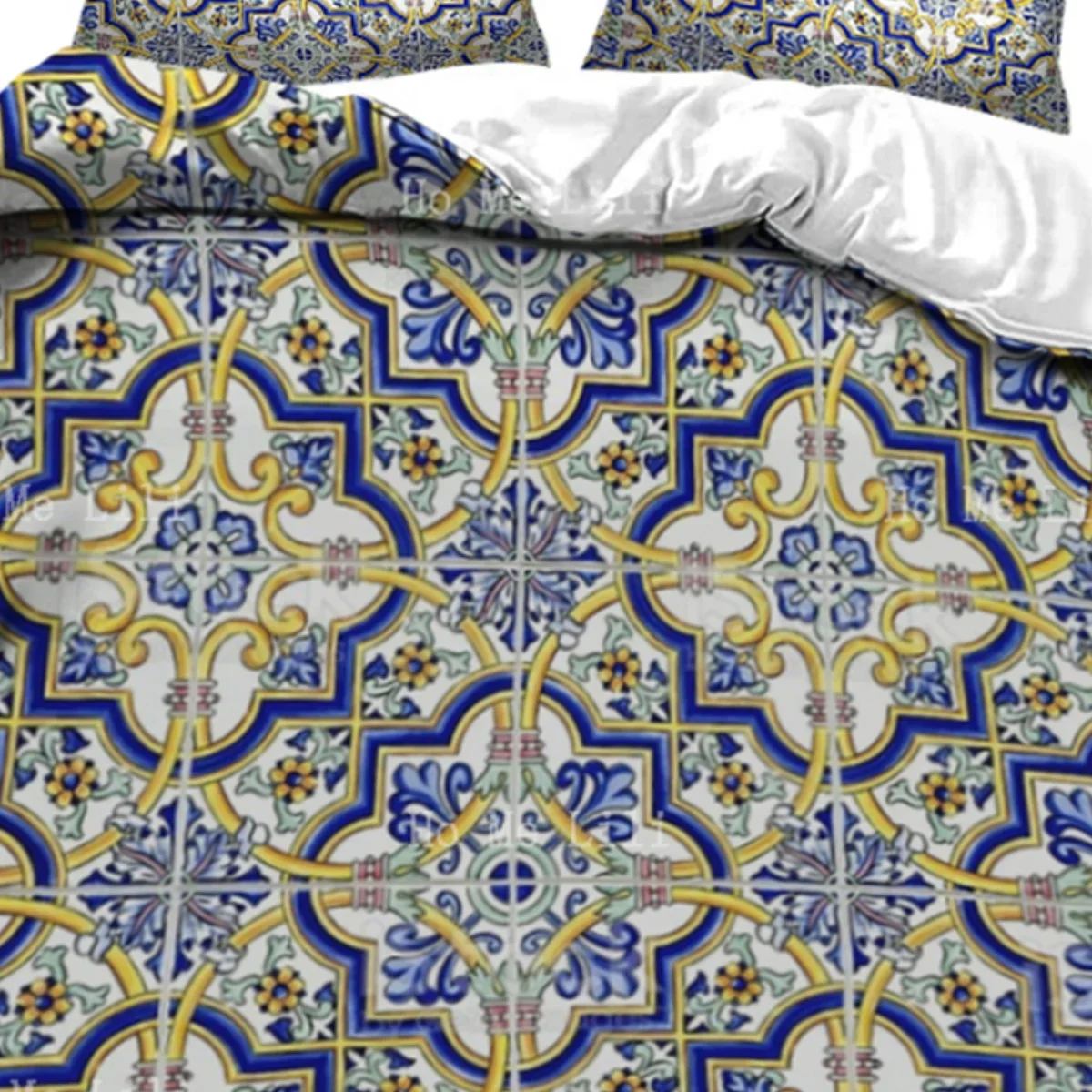 The Spanish Tile Pattern Vector Is Seamless With The Floral Pattern Duvet Three Piece Bedding Set