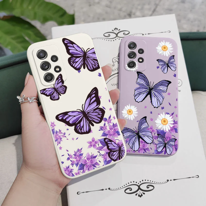 Purple Butterflies Phone Case For A54 A34 A24 A14 A73 A53 A33 A23 A13 A03 A72 A52 A52s A32a15 A25 A35 A31 A22 A04s A04 5g Fundas