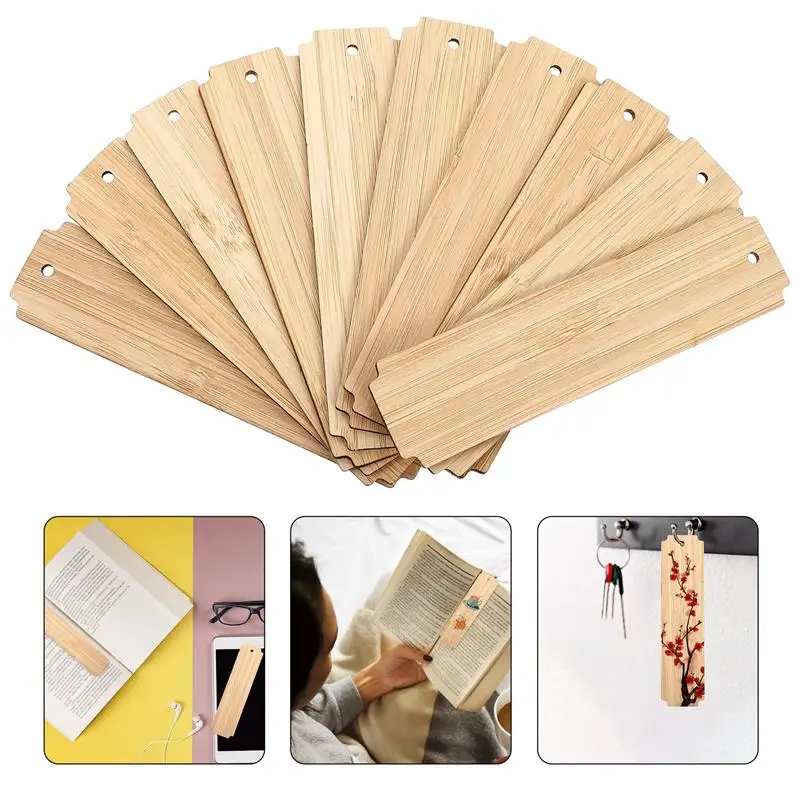 10pcs Wood Blank Bookmarks Unfinished Wood Tags Painting Craft Bookmarks DIY Carved Graffiti Bamboo Board Material Bookmarks