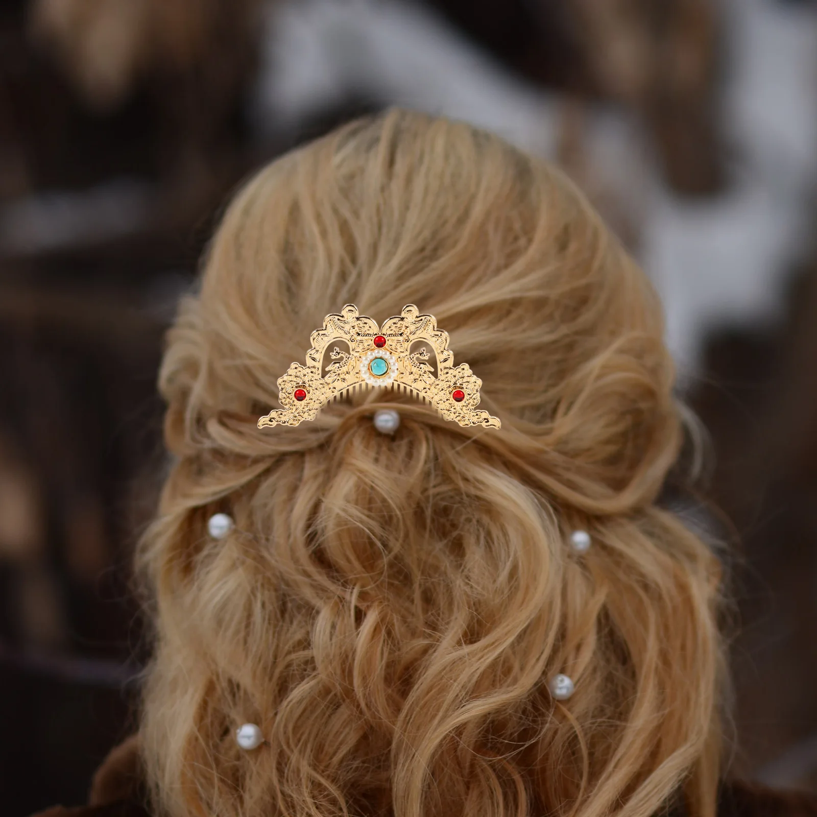 

Hanfu Hair Crown Headdress Classic Chinese Headpiece Combs for Women Manual Ancient Oriental Hairpin Golden Asian Clips