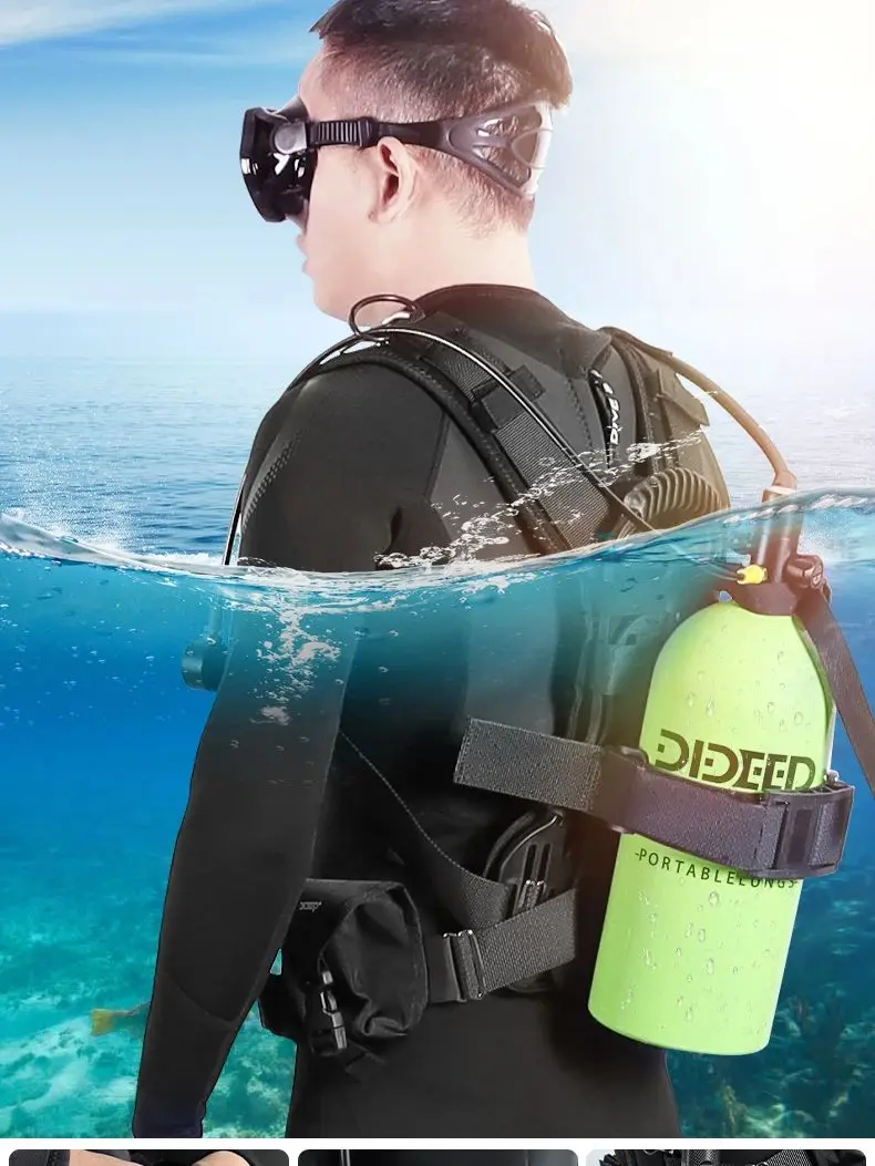DIDEEP 3-Liter Mini-Tauchflaschen-Set, bis zu 30-40 Minuten Unterwasser-Tauchzeit, aufblasbare Flasche, Lungenflasche mit HD-Tauchmaske