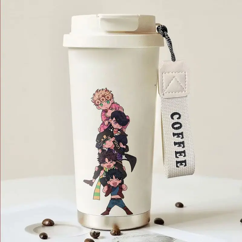 JoJo's Bizarre Adventure Animation, zweidimensionales Cartoon-Muster, isolierter Becher aus Edelstahl, kreativer tragbarer Kaffeebecher – Detail 6
