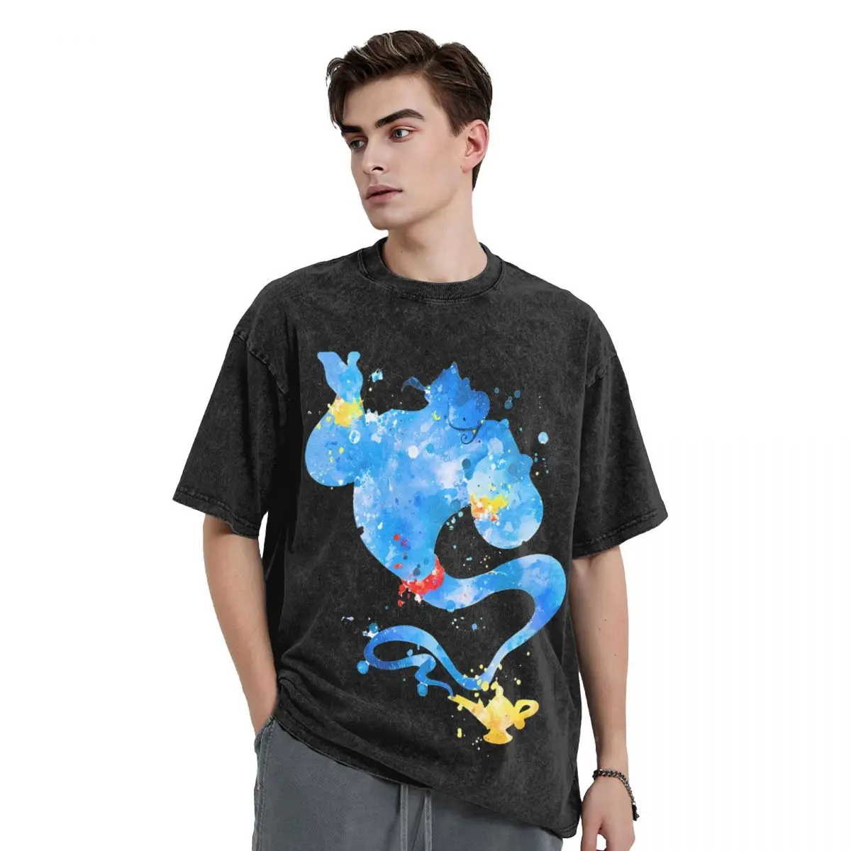 Amazing T Shirts Men Cotton Vintage T-Shirt Crewneck Aladdin Tees Short Sleeve Tops Original