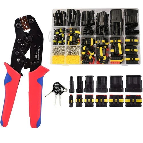 Imagen 1 del producto 711 piezas, conector de cable impermeable para automóvil de 43 piezas con engarzador de trinquete, conector de 1/2/3/4/5/6 pines con herramienta de prensado de cables