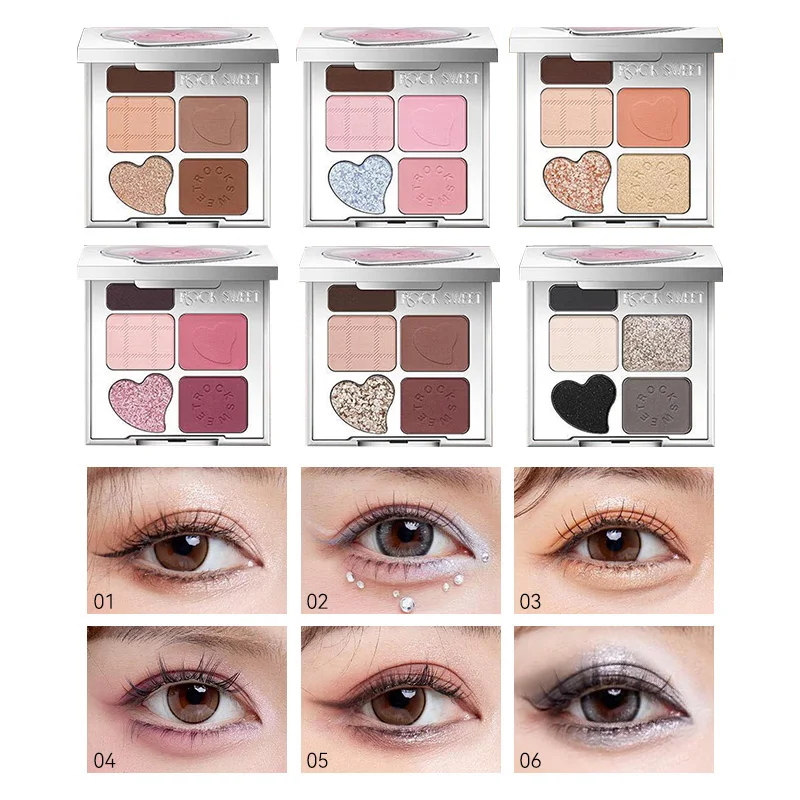 ROCKSWEET 6-Color Eyeshadow Palette Matte Shimmer Glitter Highly Pigmented Long-Lasting Blendable Eye Shadow Makeup Compact Nude Pink Brown Smoky Black Shades for Daily Glam Gothic Halloween Party Cosplay Witch Vampire Makeup Gift Smooth Pressed Powder Ki