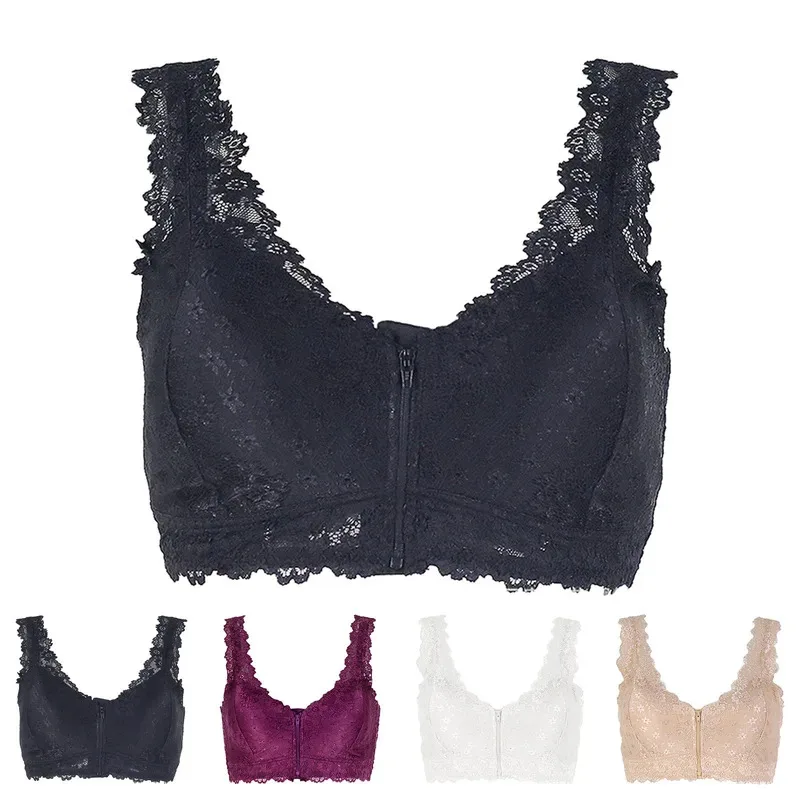 

Женский бюстгальтер, женский удобный и сексуальный большой кружевной ремешок с ремешком, глубокий V-образный вырез спереди, бюстгальтер на молнии с цветочной кружевной отделкой, нижнее белье