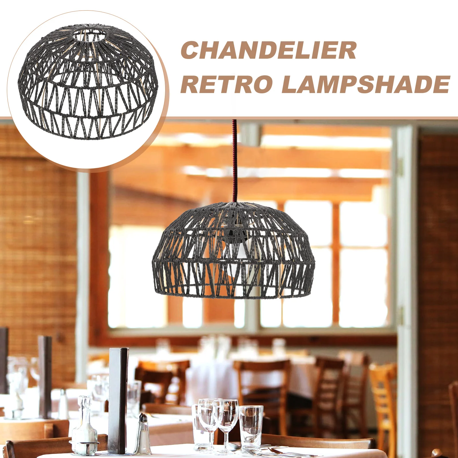 Ventilatori da soffitto Paralume Lampadario Retro Boemia Lampada a sospensione Nero Copertura creativa per fattoria