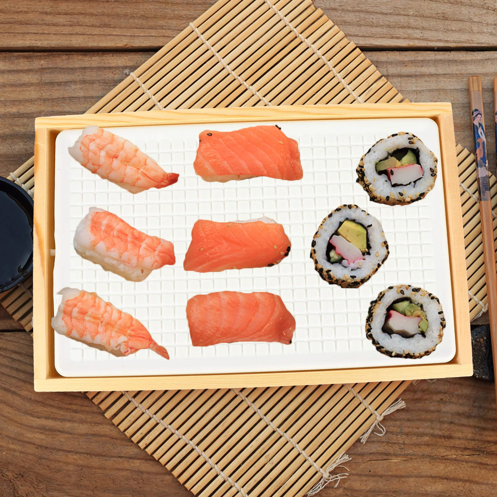 

1 set 1 Set Sushi Retain Freshness Dish Cold Insulation Tray Food Serving Plate Seafood Dinner Wooden Design Kitchen Supply
