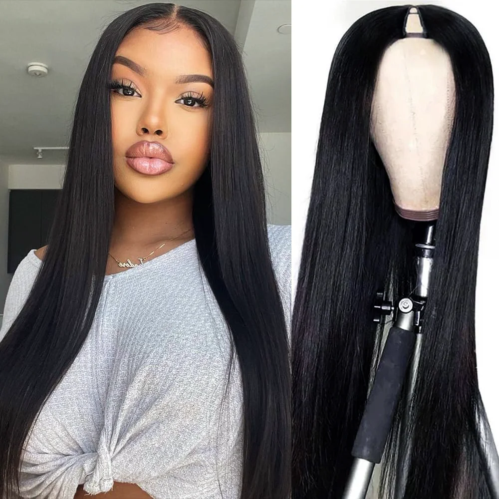 

200 Density Straight Hair V part Wig 32Inches Upgrade Brazilian Wigs For Women 100% Human Hair Head Clip In Half Wigs for Women