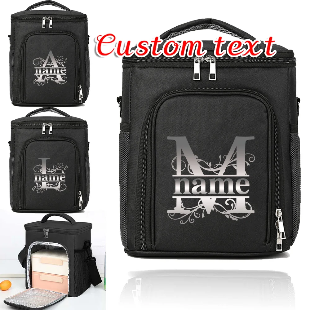 

Customized Name Black Insulated Lunch Box Bag Single Shoulder Storage Bag Large Capacity Waterproof Storage Box Fashion Pattern