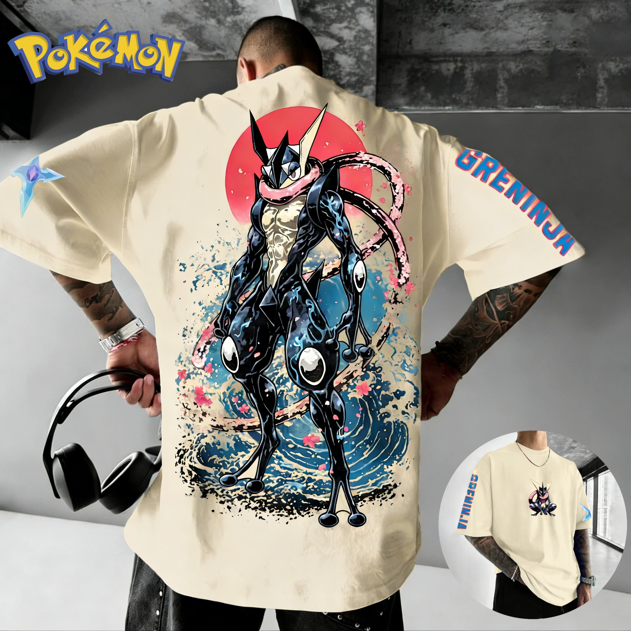 Pokémon Greninja Trendy Cool Print 2026 Sommer Harajuku Street Style Kurzarm-T-Shirt für Herren und Damen, Oberteile für Eltern und Kinder