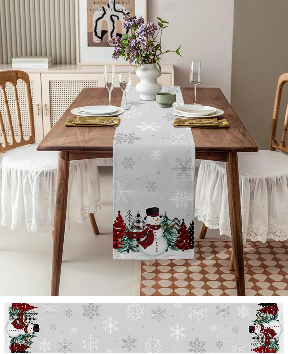 Christmas Linen Table Runners Snowman Snowflake Dining Table Home Decor Washable Kitchen Dining Table Runners Party Supplies