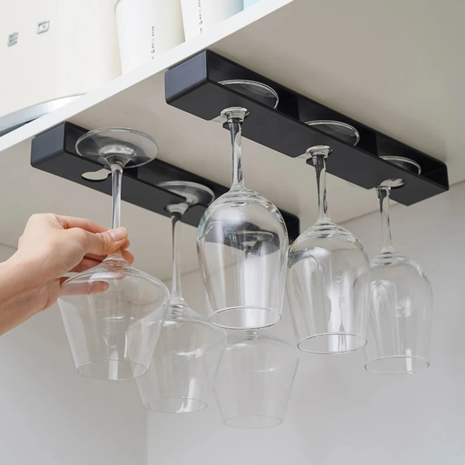 Kitchen Plastic Wine Glass Holder Under Shelf Stemware Rack Hanging Glassware Drying Hanger - Convenient and Stylish Storage Sol