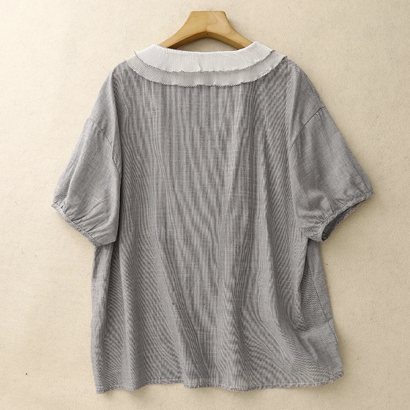 

Весна-лето, новинка, цветная тканая полосатая хлопковая плиссированная кукольная воротник, женская тонкая одежда, свободная посадка для поездок на работу