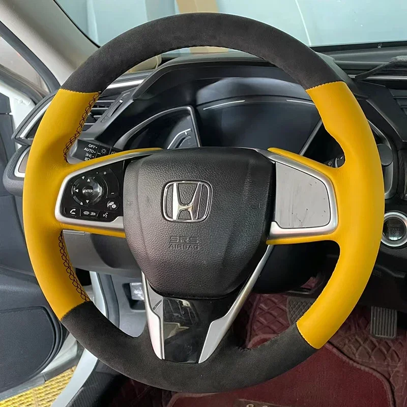 Fit For Honda CRV CR-V Clarity 2016-2018 Civic Civic 10 2016-2019 Hand-stitched Genuine Leather suede car steering wheel cover