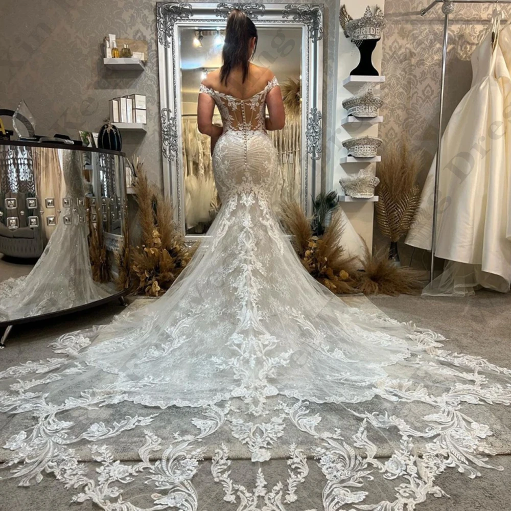 Robes de mariée dos nu sirène sexy, appliques en dentelle exquises fascinantes, A-Line Off initié, amincissant les patients de nettoyage, quoi que ce soit