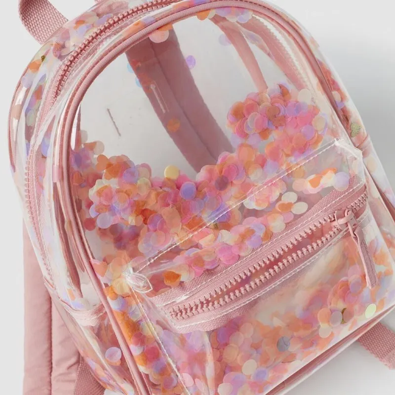 2023 Summer Confetti Transparent PVC Backpack Kids Ladies SchoolBag Kindergarten Children Color Confetti Ornament Girls Backpack