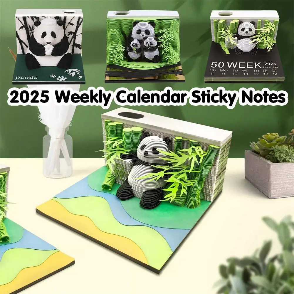 calendario panda 3d estereoscopico criativos papel rasgo notas adesivas desktop bloco de notas gravura casa presentes de escritorio cz 2025 01