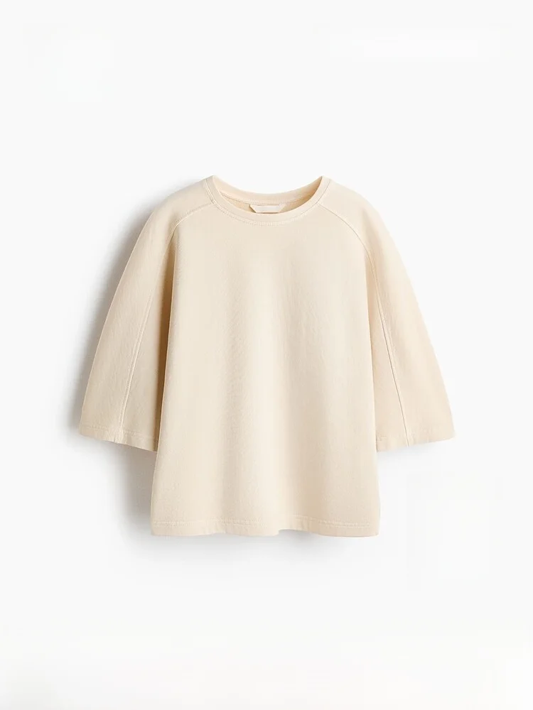 

H&M New Women's Short Sleeve Cotton Sweatshirt Loose Fit Casual Style Comfortable Breathable Summer Fashion Ladies' Top